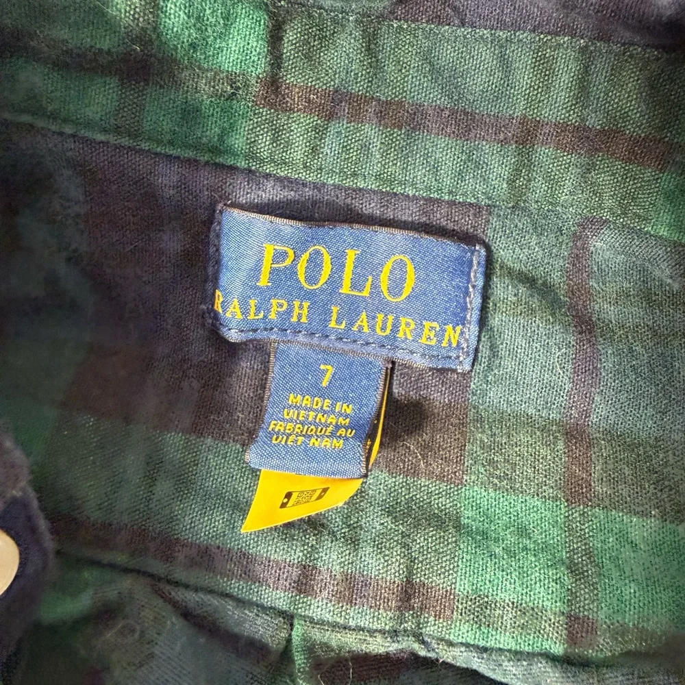 Polo by Ralph Lauren Green and Navy Plaid Shirt Size 7
